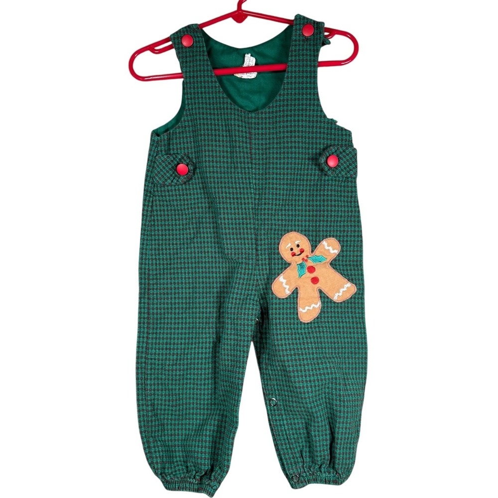 Vintage Baby Overalls Jumper 12months‎ Green Plaid Gingerbread Christmas Holiday